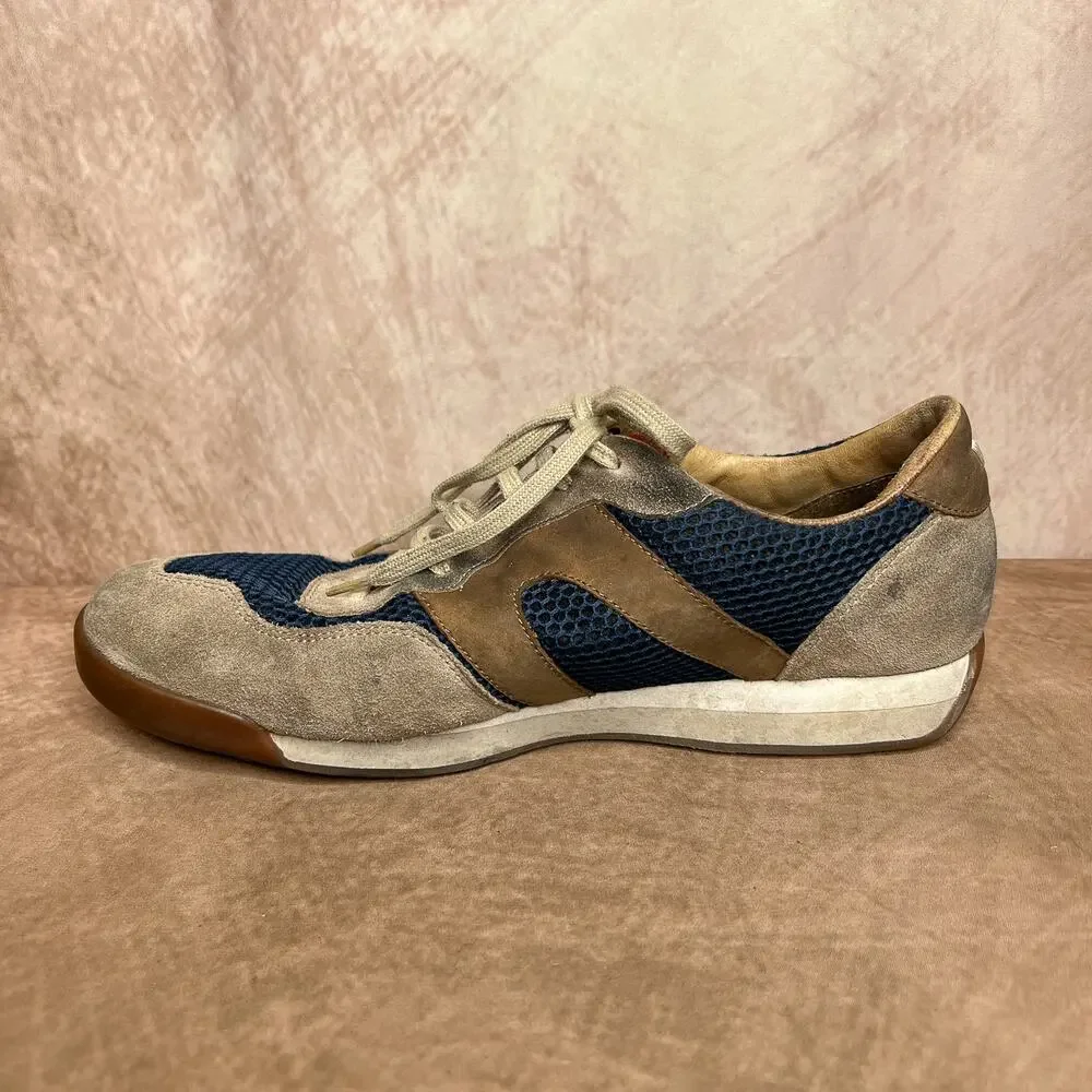 Vintage Y2K Camper Lace Up Lug Sole Suede Sneakers Shoes Tan Blue Retro Sporty